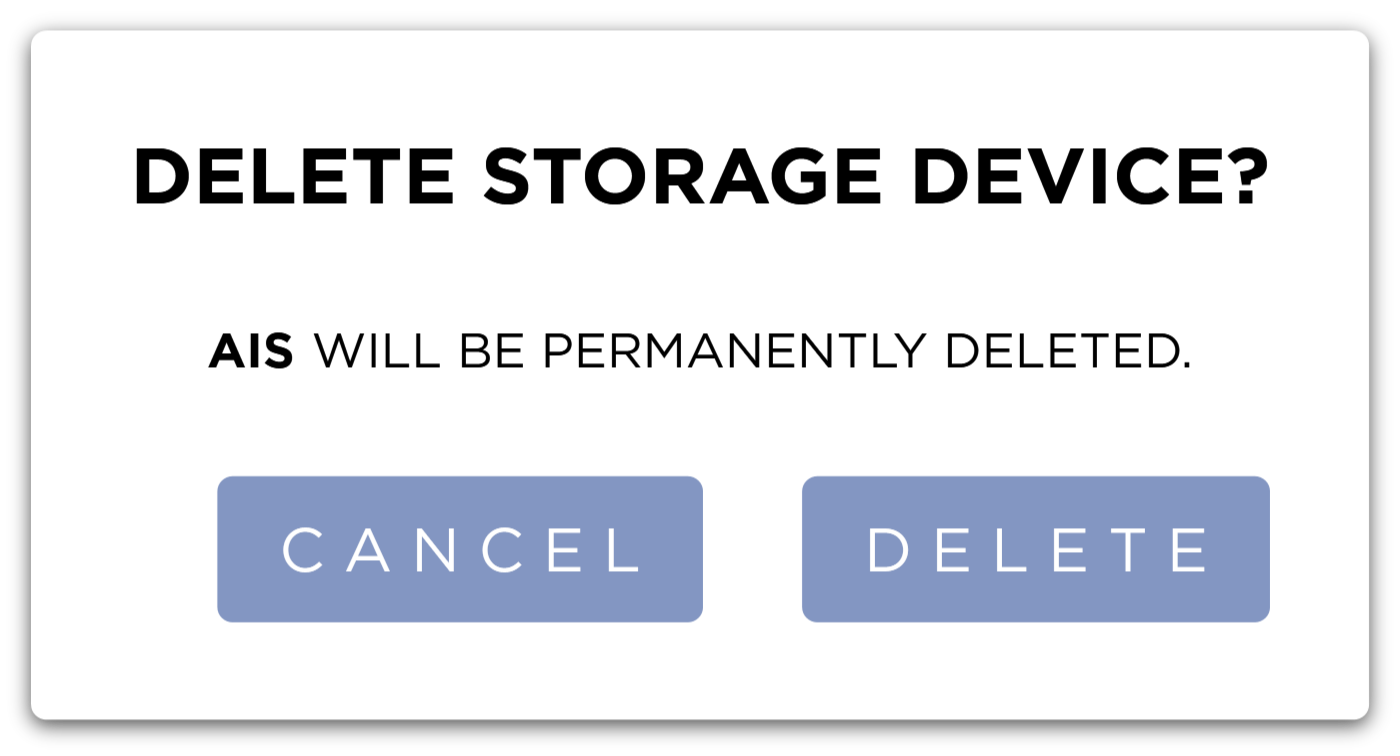 Delete Storage Device Confirmation Dialog