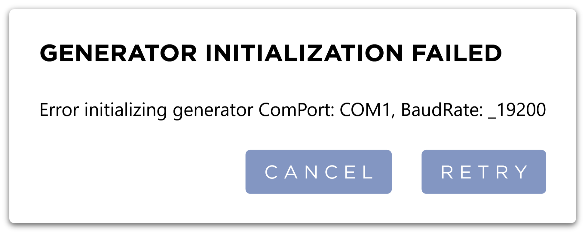 Generator Initialization Failed Dialog