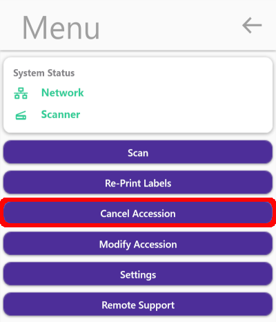 Cancel Accession Button