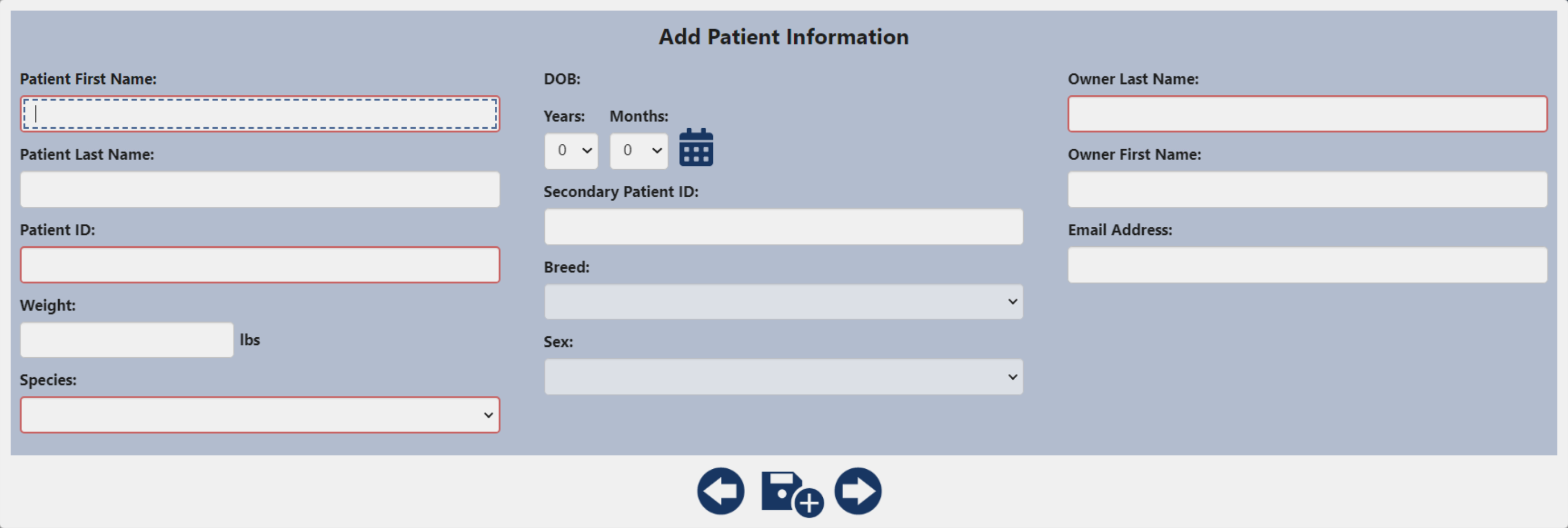 Create New Patient Screen