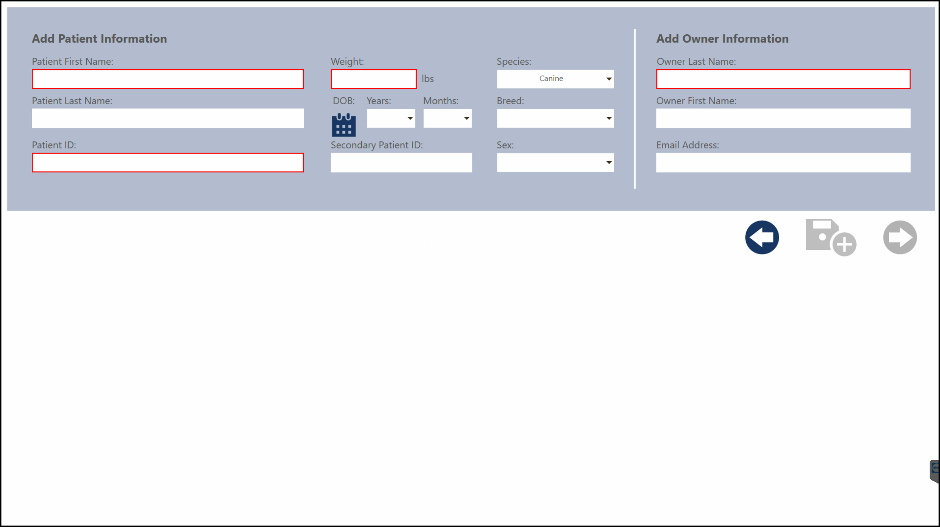 Create New Patient Screen