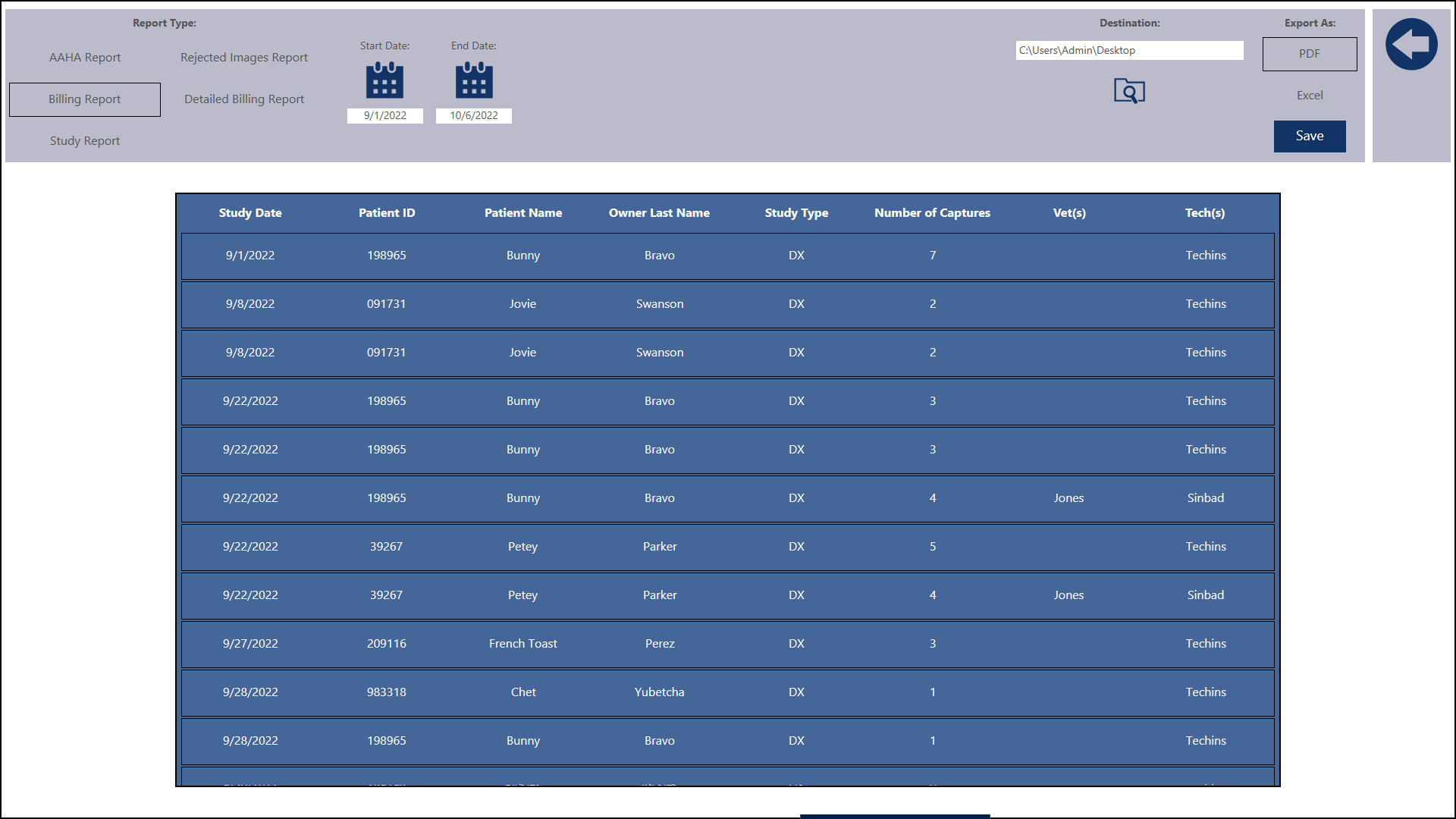 Billing Reporting Page