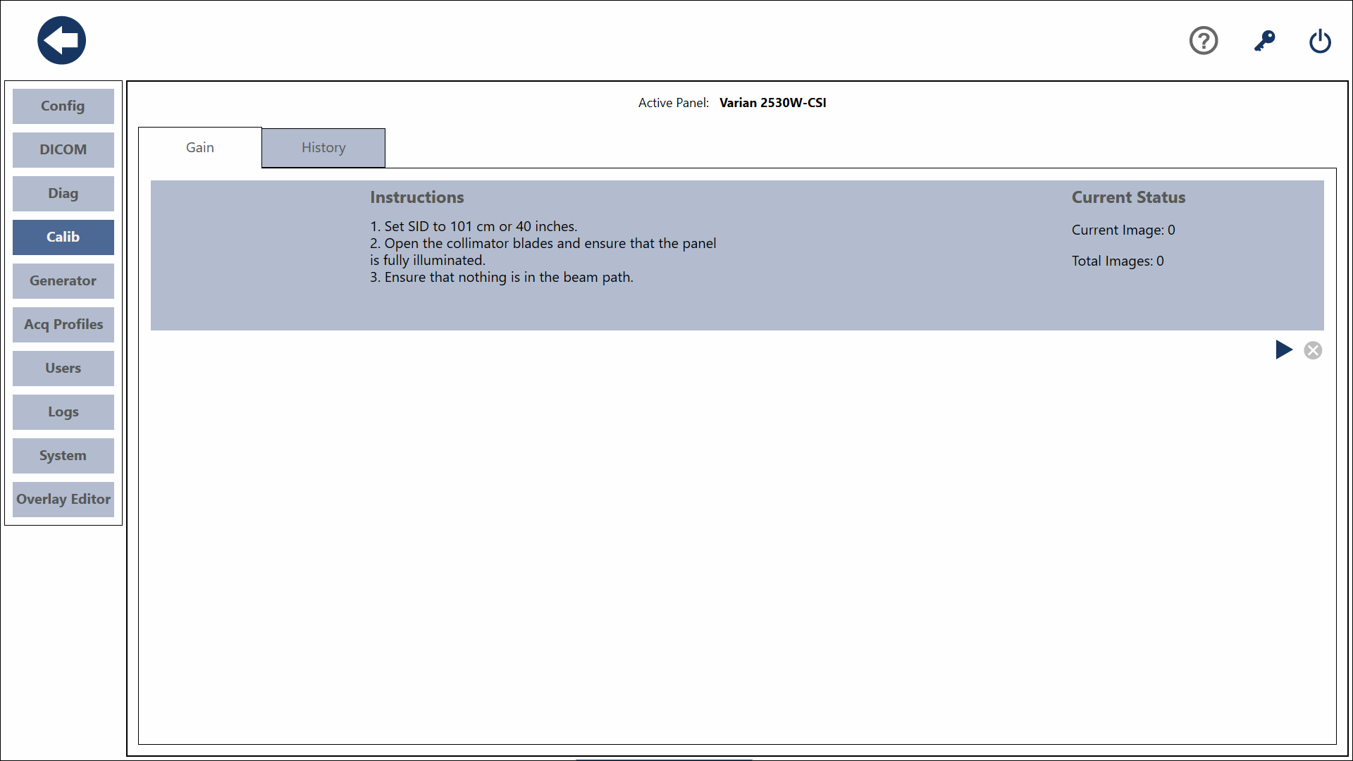 Gain Calibration Screen