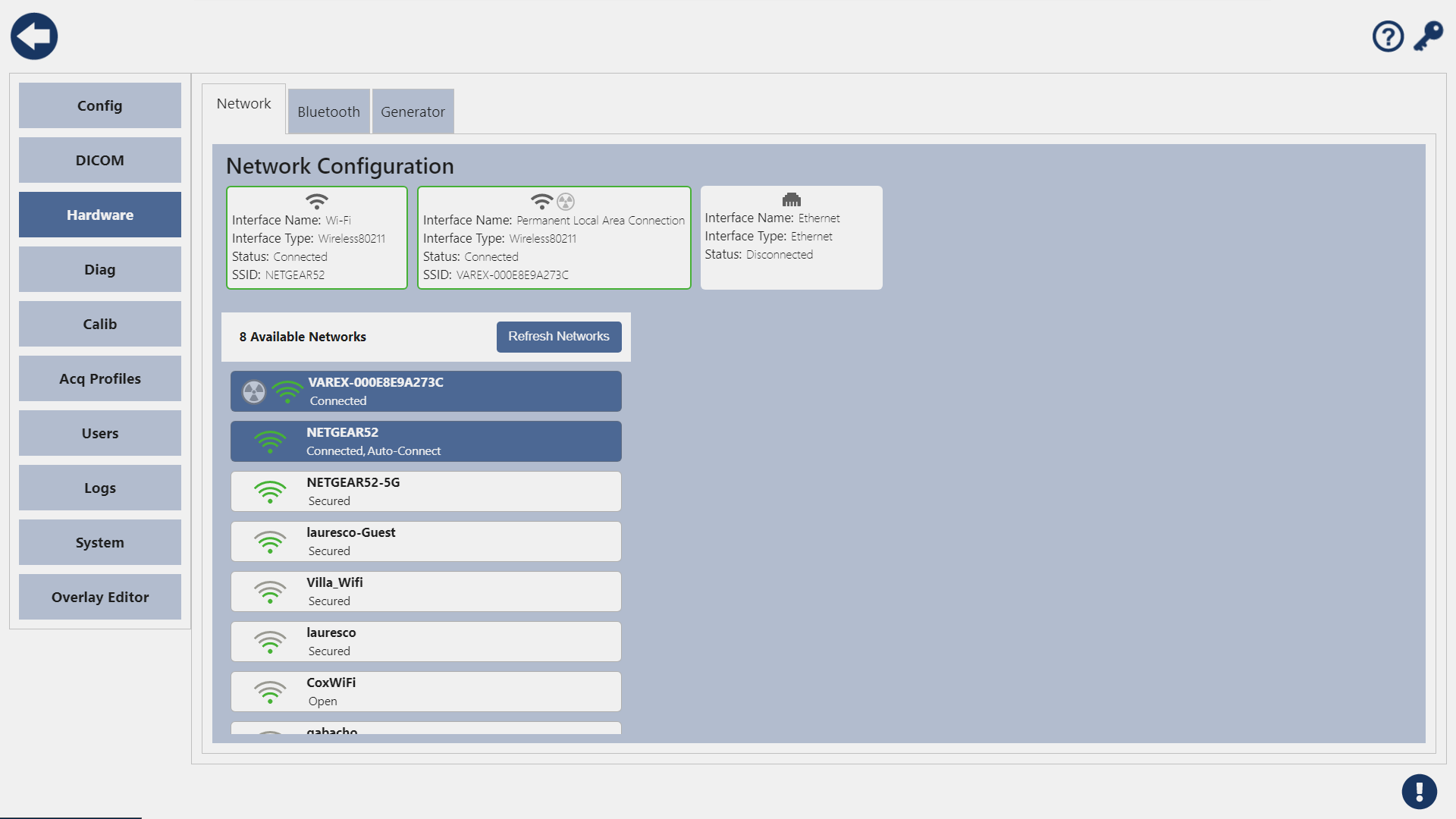 Network Settings Screen