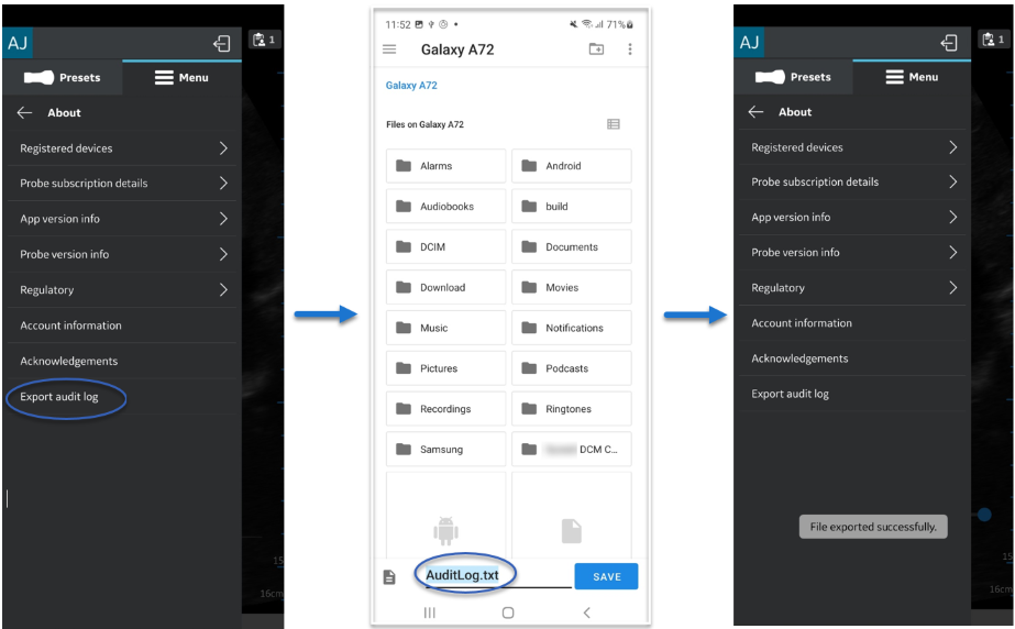 Android audit log export